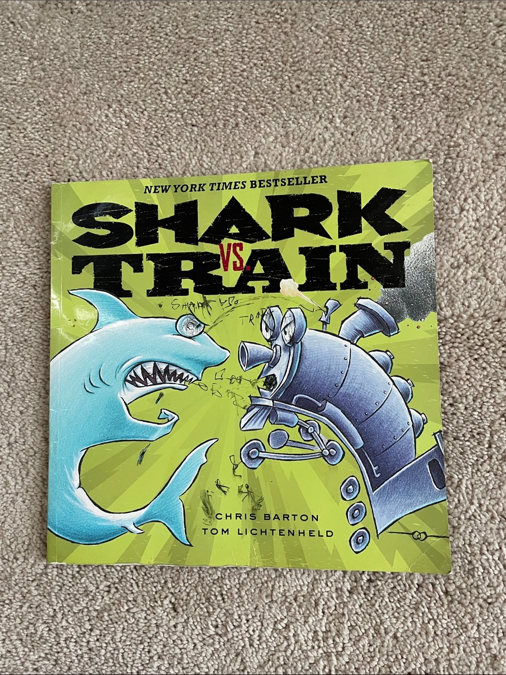 Shark vs. Train Illustrated Kids Book - Lime Green & Blue
